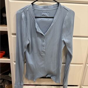 Aerie Women's Blue Ribbed Long Sleeve Top